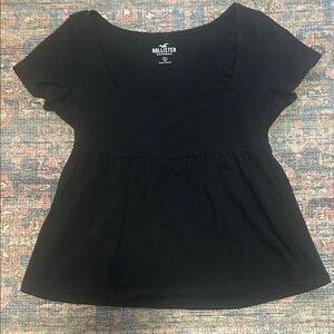 Hollister Black Short Sleeve Square-Neck Babydoll Top